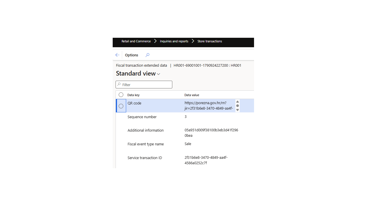 B2B fiscal transaction extended data with QR code, sequence information and service transaction ID