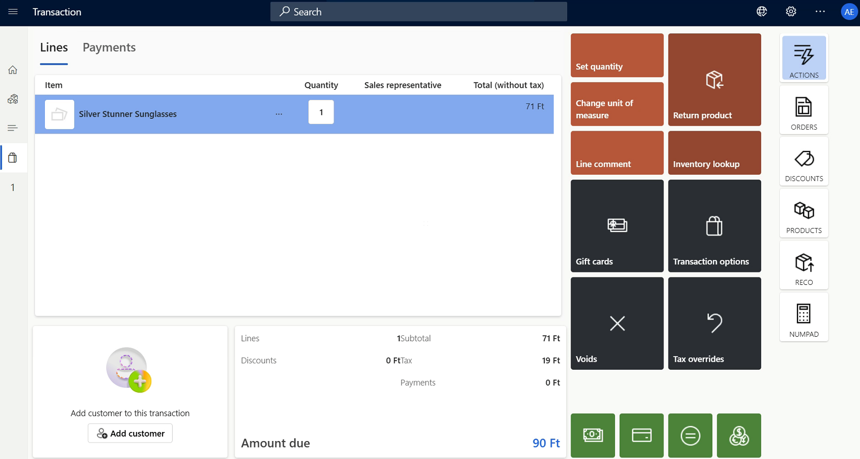 Store Commerce POS transaction screen for a sale in Hungary