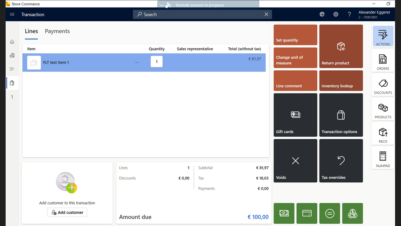 Store Commerce sale with Italy fiscalization embedded in the standard POS workflow